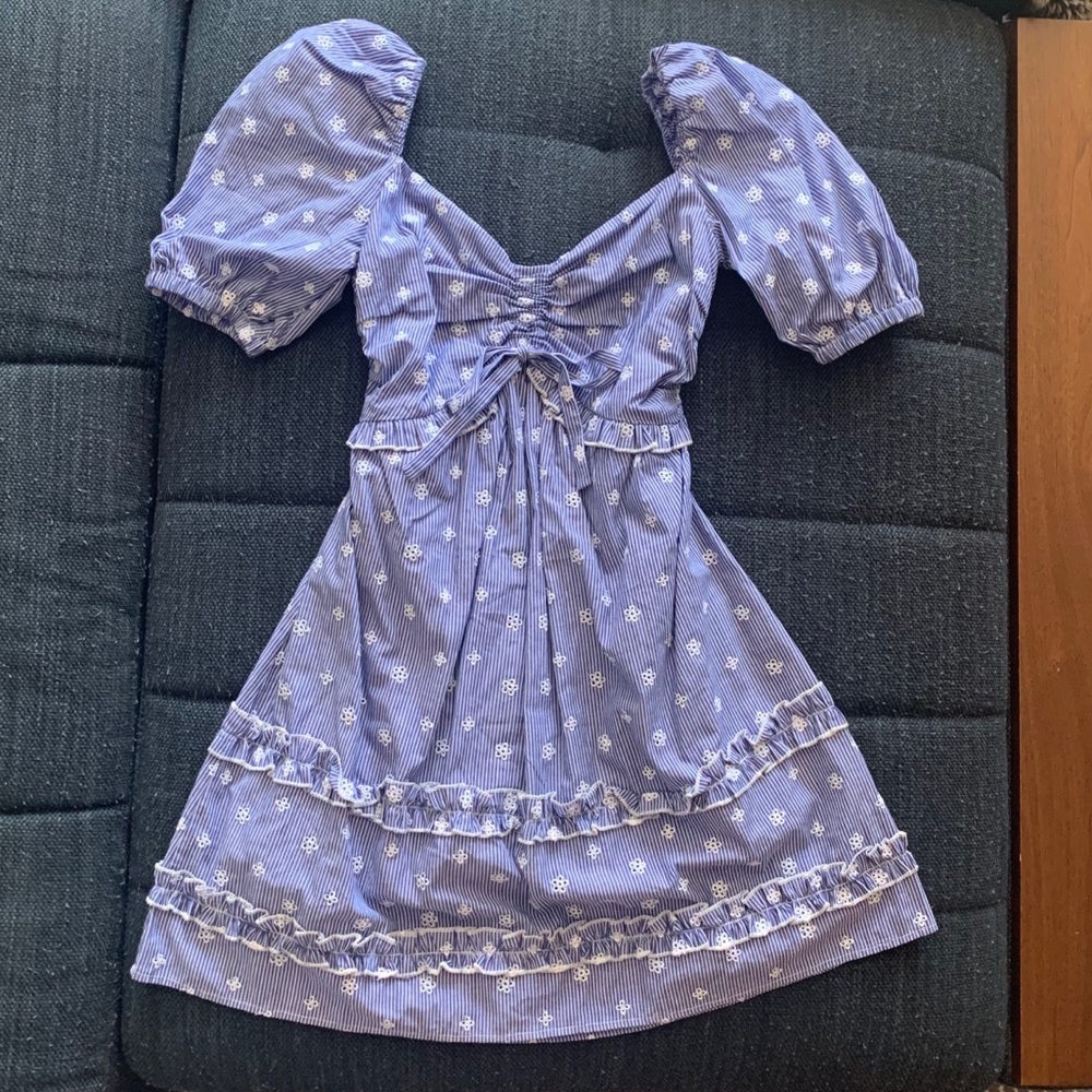 Tularosa blue embroidered mini dress